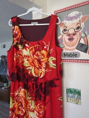 22W ❤️ SHELBY & PALMER Red Multi Floral Sleeveless Dress, Plus Size ~ 2X